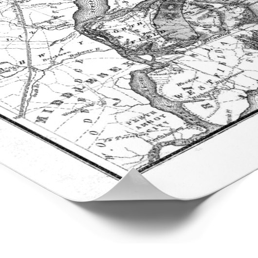  kaart van Long Island New York (1842) BW Poster (Hoek)