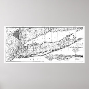 kaart van Long Island New York (1842) BW Poster