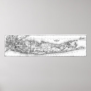kaart van Long Island New York (1873) BW Poster