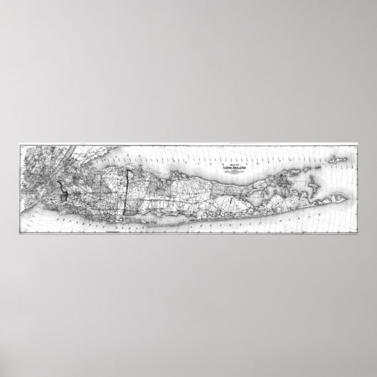 kaart van Long Island New York (1873) BW Poster (Voorkant)