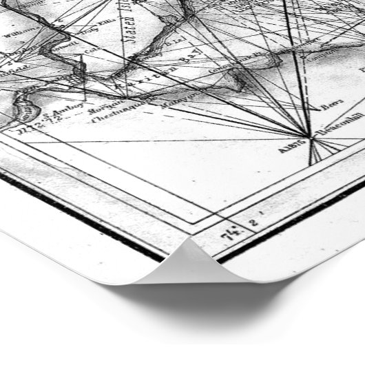  kaart van Long Island NY (1877) BW Poster (Hoek)