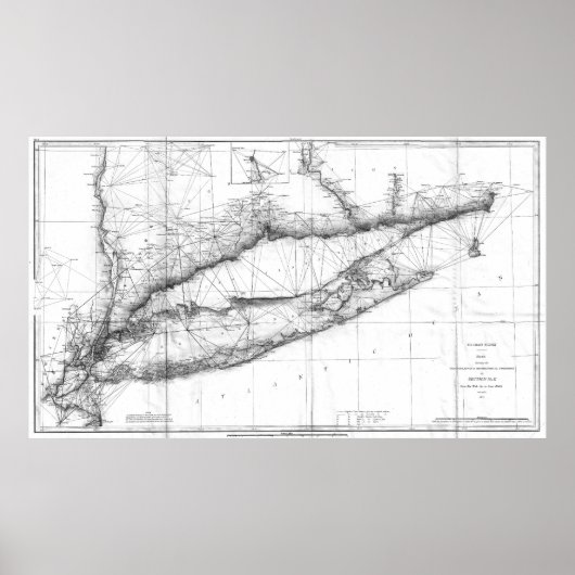  kaart van Long Island NY (1877) BW Poster (Voorkant)