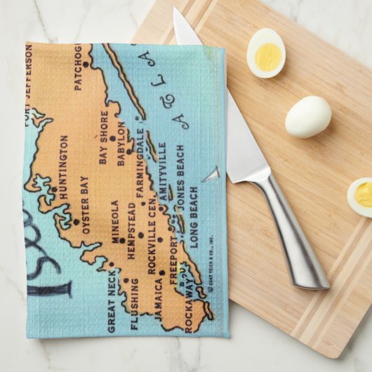 kaart van Long Island Theedoek (Quarter Fold)