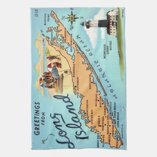 kaart van Long Island Theedoek (Verticaal)