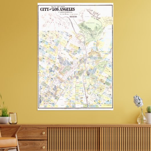kaart van Los Angeles CA (1884) Canvas Afdruk (Insitu (Woonkamer))
