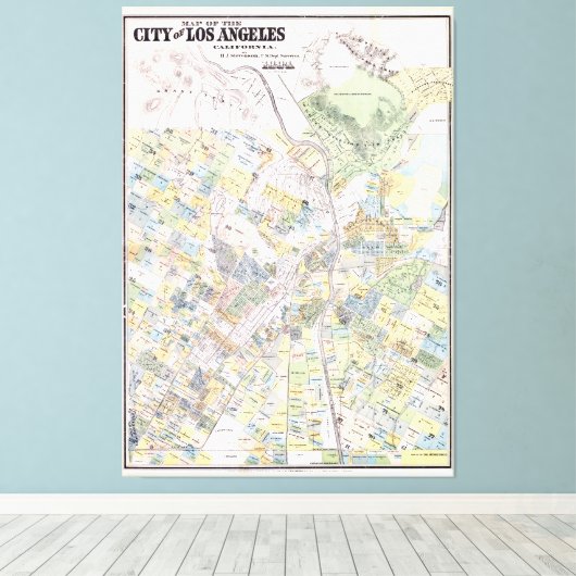  kaart van Los Angeles CA (1884) Canvas Afdruk (Insitu (Houten vloer))