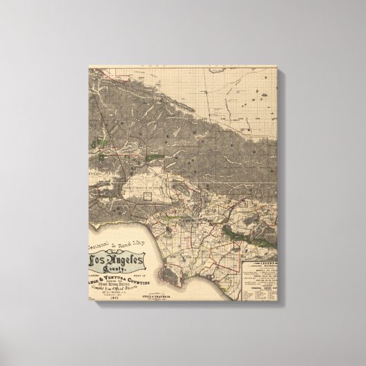 kaart van Los Angeles County CA (1900) Canvas Afdruk (Voorkant)