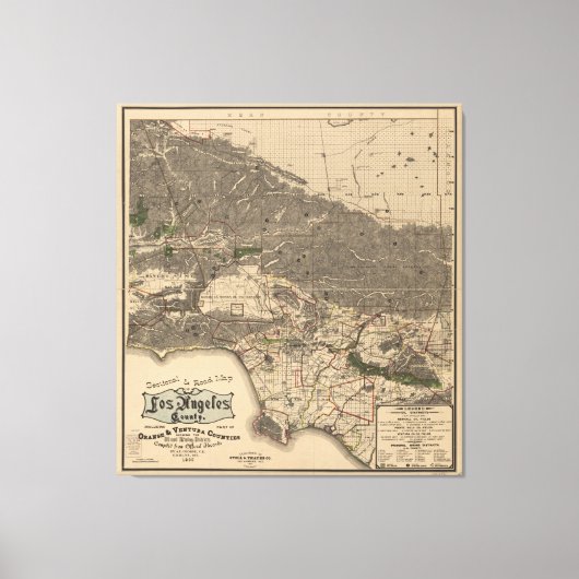  kaart van Los Angeles County CA (1900) Canvas Afdruk (Voorkant)