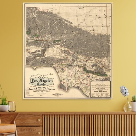  kaart van Los Angeles County CA (1900) Canvas Afdruk (Insitu (Woonkamer))