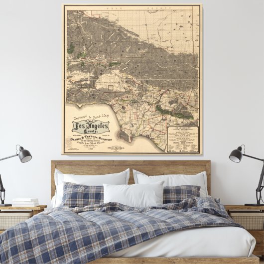 kaart van Los Angeles County CA (1900) Canvas Afdruk (Insitu (Slaapkamer))