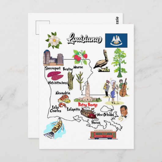 Kaart van Louisiana (Voorkant / Achterkant)