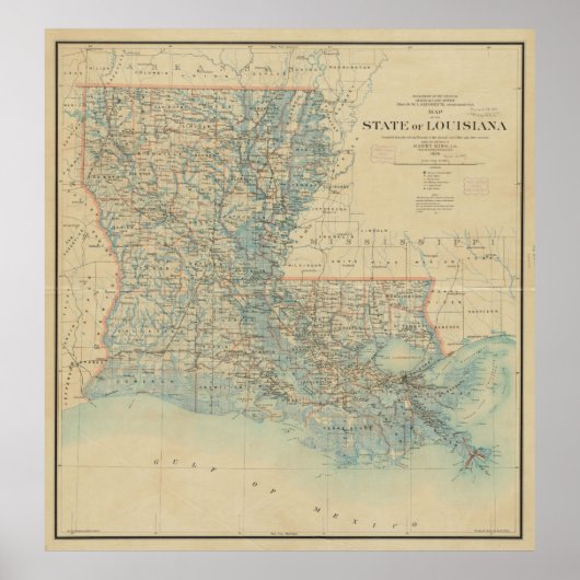  kaart van Louisiana (1896) Poster (Voorkant)