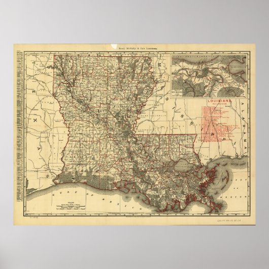  kaart van Louisiana (1896) Poster (Voorkant)