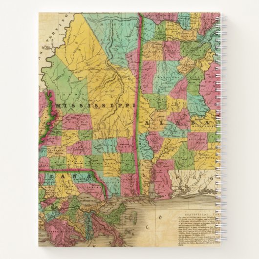 Kaart van Louisiana Mississippi en Alabama Notitieboek (Achterkant)