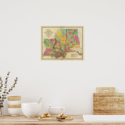 Kaart van Louisiana Mississippi en Alabama Poster (Keuken)