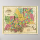 Kaart van Louisiana Mississippi en Alabama Poster (Voorkant)