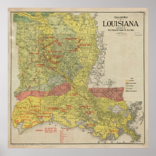  kaart van Louisiana Oil & Gas Fields (1920) Poster (Voorkant)