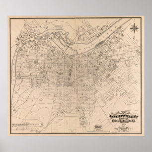  kaart van Louisville Kentucky (1873) Poster