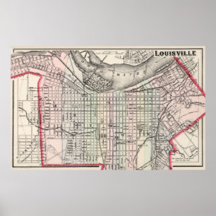 kaart van Louisville Kentucky (1884) Poster