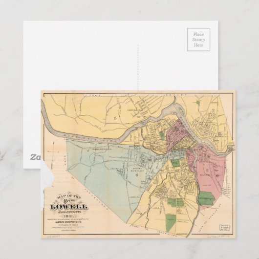 Kaart van Lowell, Massachusets (1881) (Voorkant / Achterkant)