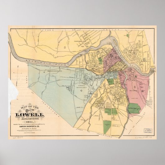 Kaart van Lowell, Massachusets (1881) Poster (Voorkant)