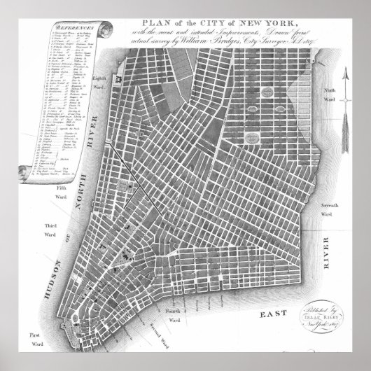 kaart van Lower New York City (1807) BW Poster (Voorkant)