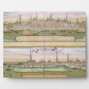 Kaart van Lubeck en Hamburg, uit 'Civitates Orbis  Fotoplaat