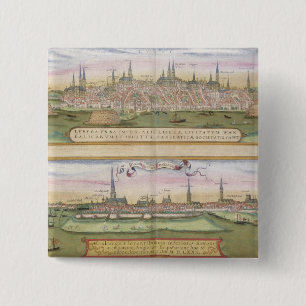 Kaart van Lubeck en Hamburg, uit 'Civitates Orbis Vierkante Button 5,1 Cm
