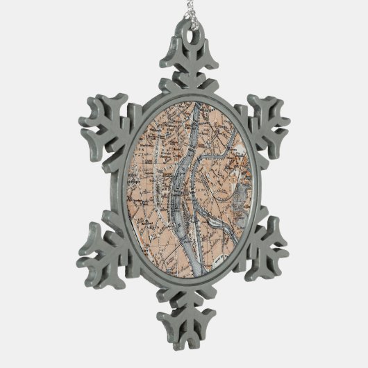  kaart van Luik België (1905) Tin Sneeuwvlok Ornament (Links)