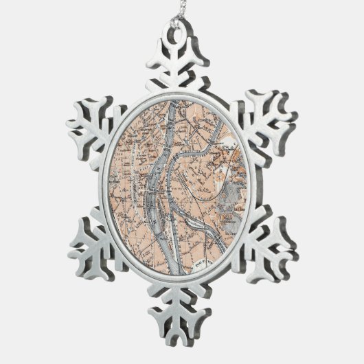 kaart van Luik België (1905) Tin Sneeuwvlok Ornament (Rechts)