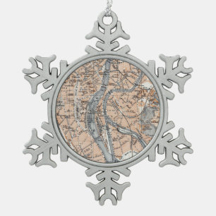  kaart van Luik België (1905) Tin Sneeuwvlok Ornament