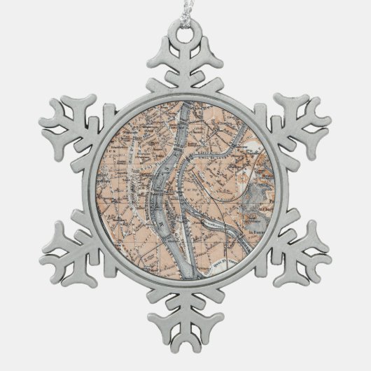  kaart van Luik België (1905) Tin Sneeuwvlok Ornament (Voorkant)