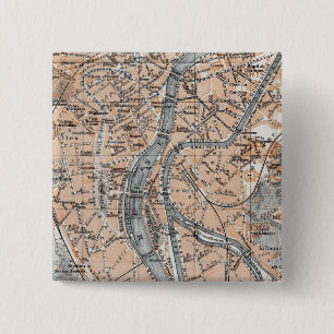 kaart van Luik België (1905) Vierkante Button 5,1 Cm