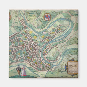 Kaart van Luxemburg, van "Civitates Orbis Terrarum Magneet