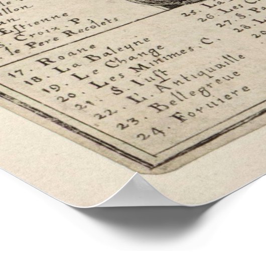 kaart van Lyon Frankrijk (jaren 1600) Poster (Hoek)