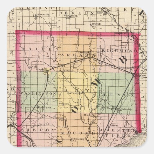 Kaart van Macomb County, Michigan Vierkante Sticker (Voorkant)