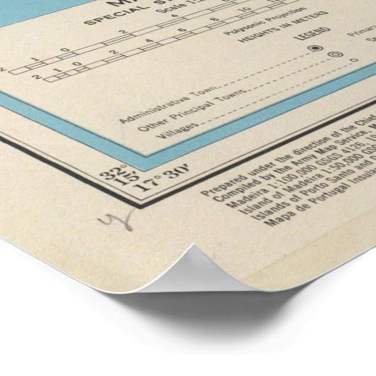  kaart van Madeira (1943) Poster (Hoek)