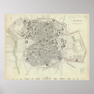 kaart van Madrid Spanje (1831) Poster