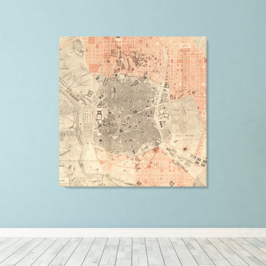  kaart van Madrid Spanje (1861) Canvas Afdruk (Insitu (Houten vloer))