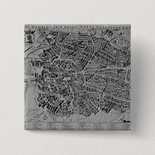 Kaart van Madrid Vierkante Button 5,1 Cm