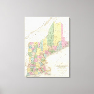 Kaart van Maine, New Hampshire, Vermont Canvas Afdruk