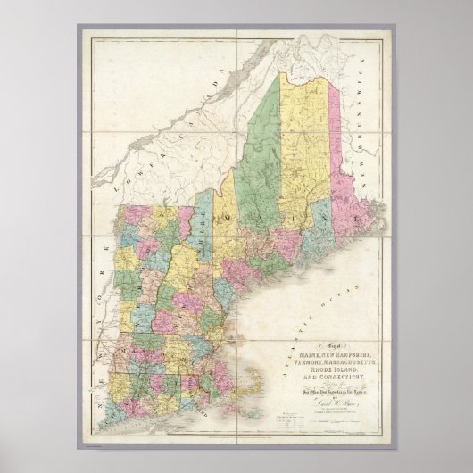 Kaart van Maine, New Hampshire, Vermont Poster (Voorkant)