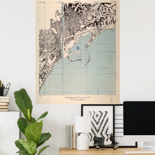  kaart van Malaga Spanje (1943) Poster (Thuiskantoor)