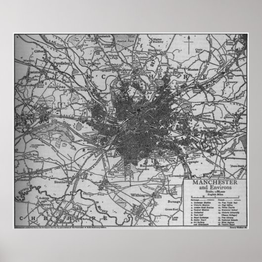 kaart van Manchester England (1911) Poster (Voorkant)