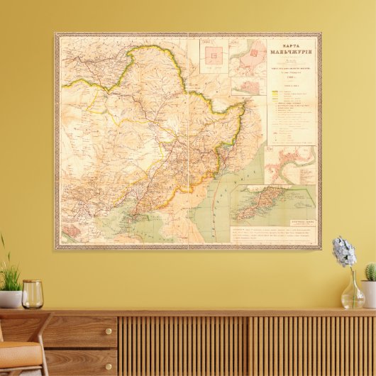 Kaart van Manchuria, China (1901) Canvas Afdruk (Insitu (Woonkamer))
