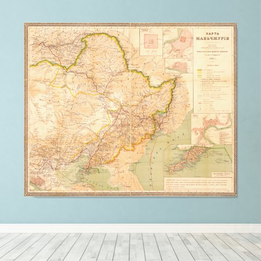 Kaart van Manchuria, China (1901) Canvas Afdruk (Insitu (Houten vloer))