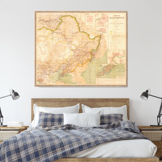 Kaart van Manchuria, China (1901) Canvas Afdruk (Insitu (Slaapkamer))