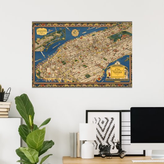 kaart van Manhattan Poster (Thuiskantoor)