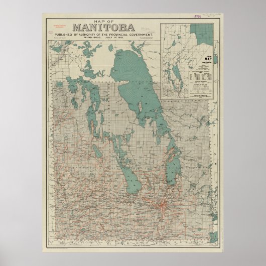  kaart van Manitoba (1915) Poster (Voorkant)
