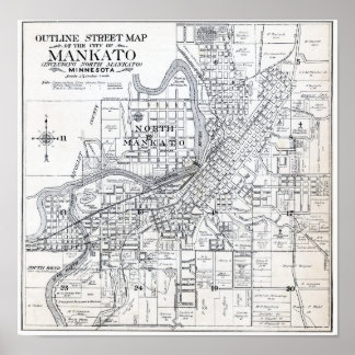 Kaart van Mankato Minnesota 1914 Poster